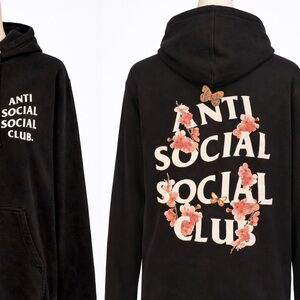 Anti Social Social Club sweatshirt hoodie. White on black cherry blossoms. M